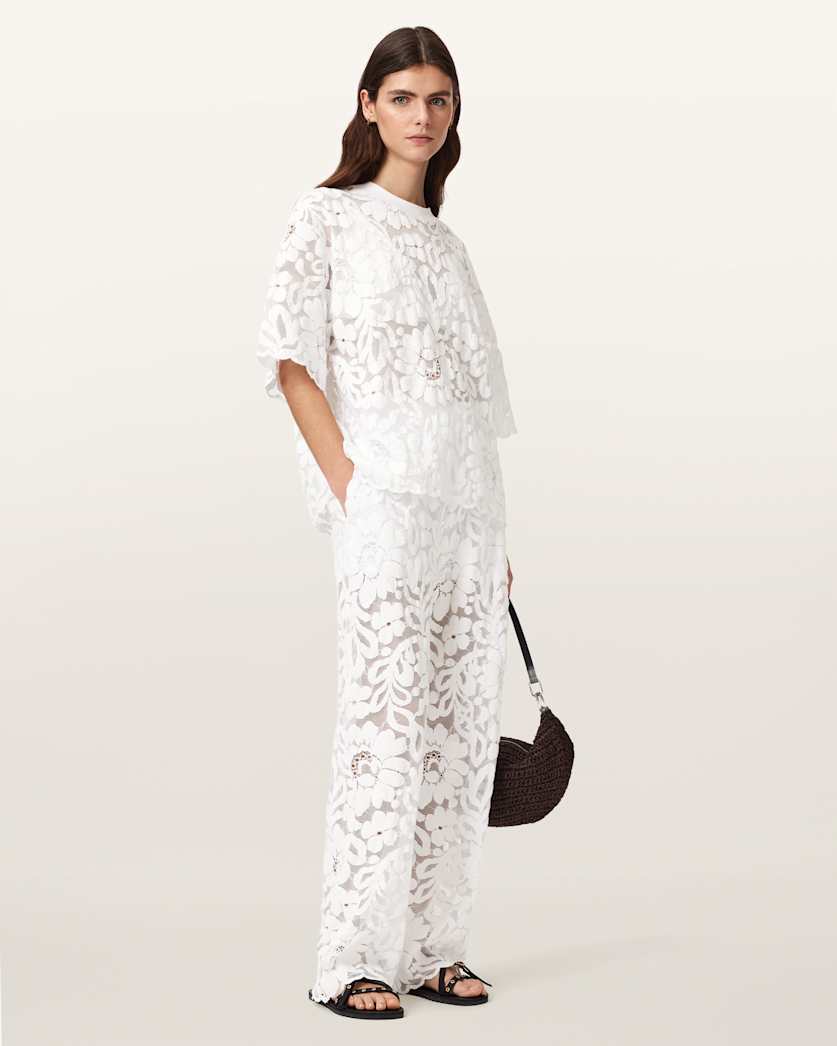 AllSaints Amelie Oversized Short Sleeve Lace T Shirt Women's Bitter Brown Women's