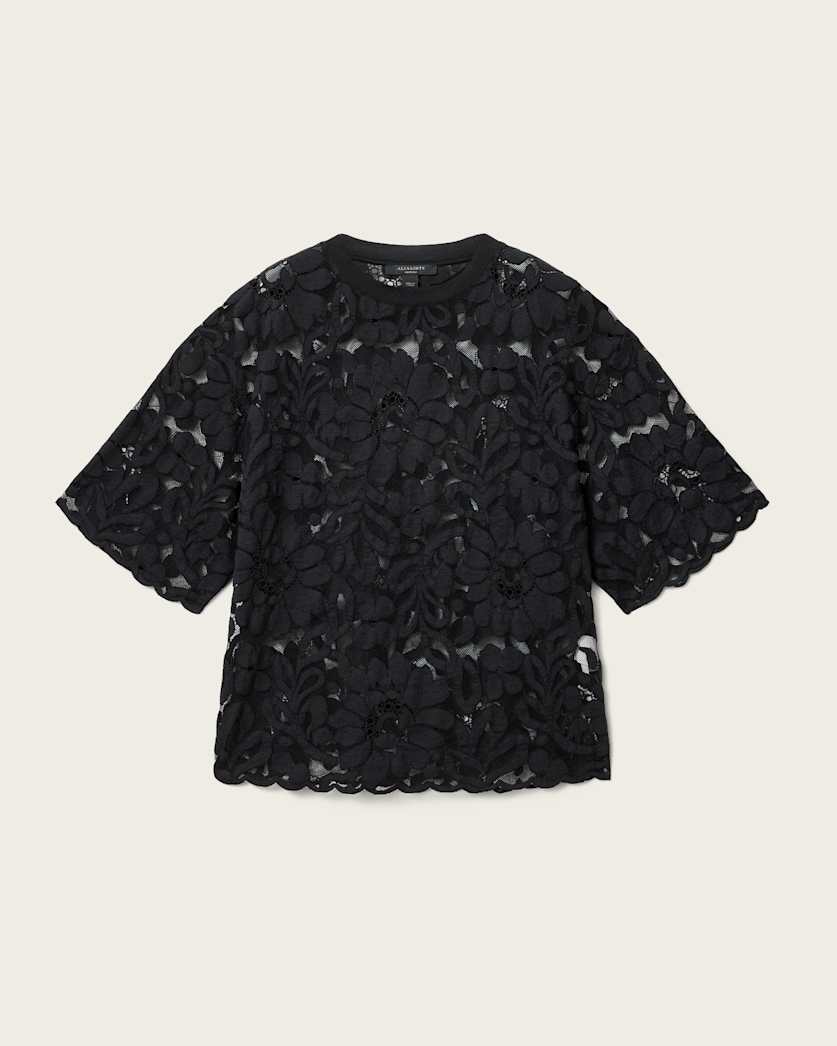 AllSaints Amelie Oversized Short Sleeve Lace T Shirt Women's Bitter Brown Women's