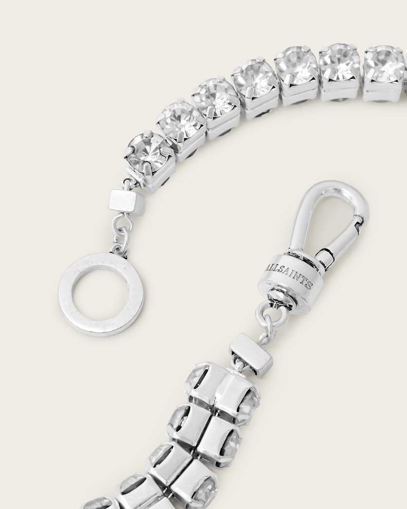 AllSaints Gia Crystal Chain Necklace Women's Warm Silver Women's