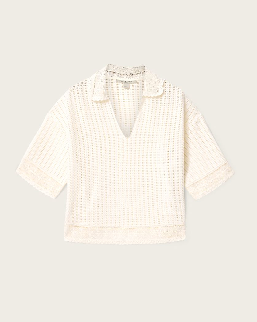 AllSaints Elma Crochet Lace Cropped Top Women's Mallow White Women's