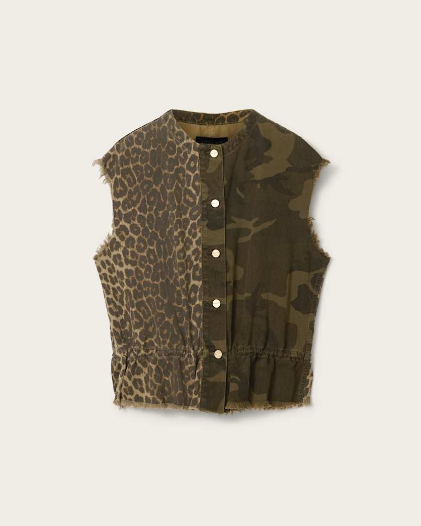 AllSaints Sofi Camo Leopard Print Vest Women's Camo Leppo Green Women's