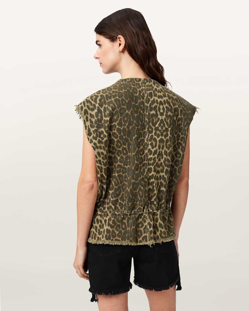 AllSaints Sofi Camo Leopard Print Vest Women's Camo Leppo Green Women's