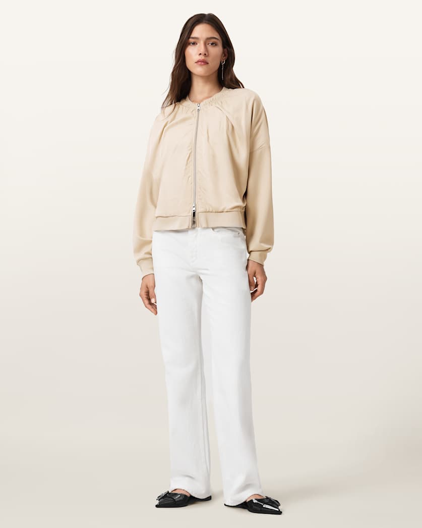 AllSaints Mirri Jersey Bomber Jacket Women's Tofu White Women's