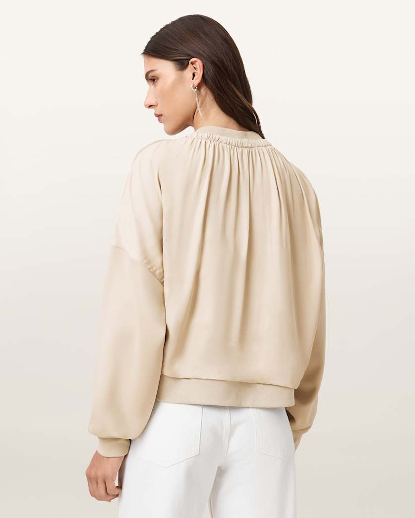 AllSaints Mirri Jersey Bomber Jacket Women's Tofu White Women's