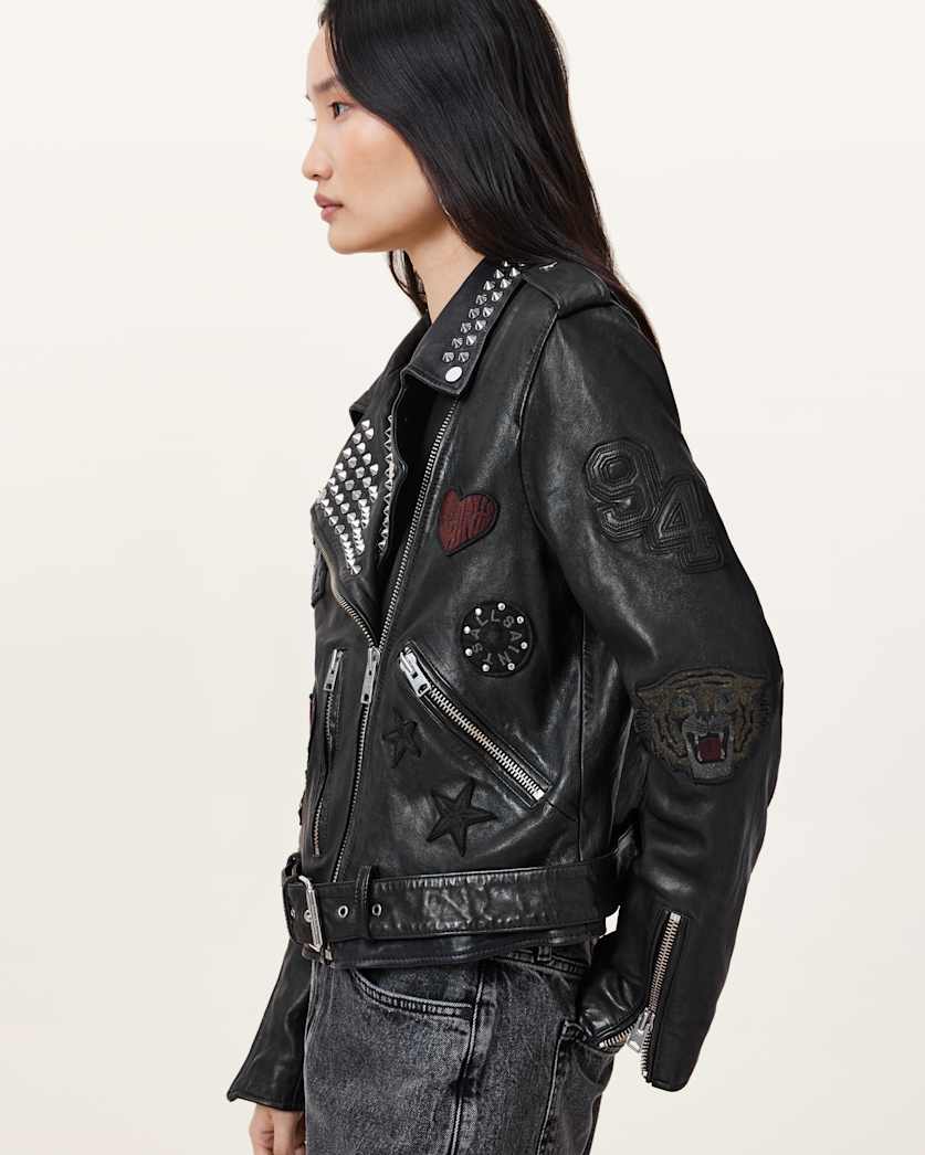AllSaints College Leather Biker Jacket Women's Black Women's