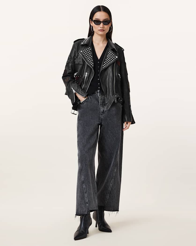 AllSaints College Leather Biker Jacket Women's Black Women's