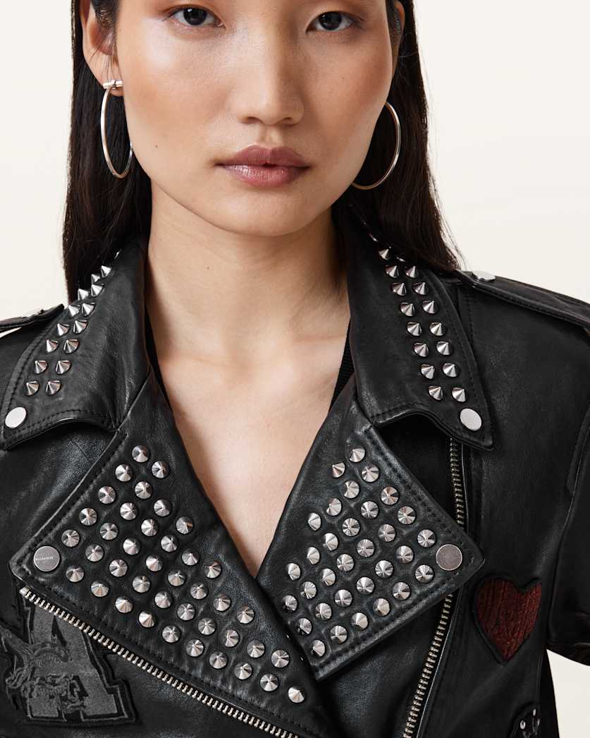 AllSaints College Leather Biker Jacket Women's Black Women's