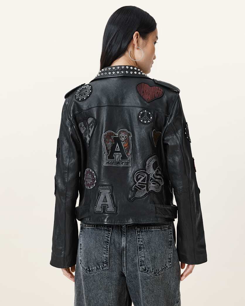 AllSaints College Leather Biker Jacket Women's Black Women's