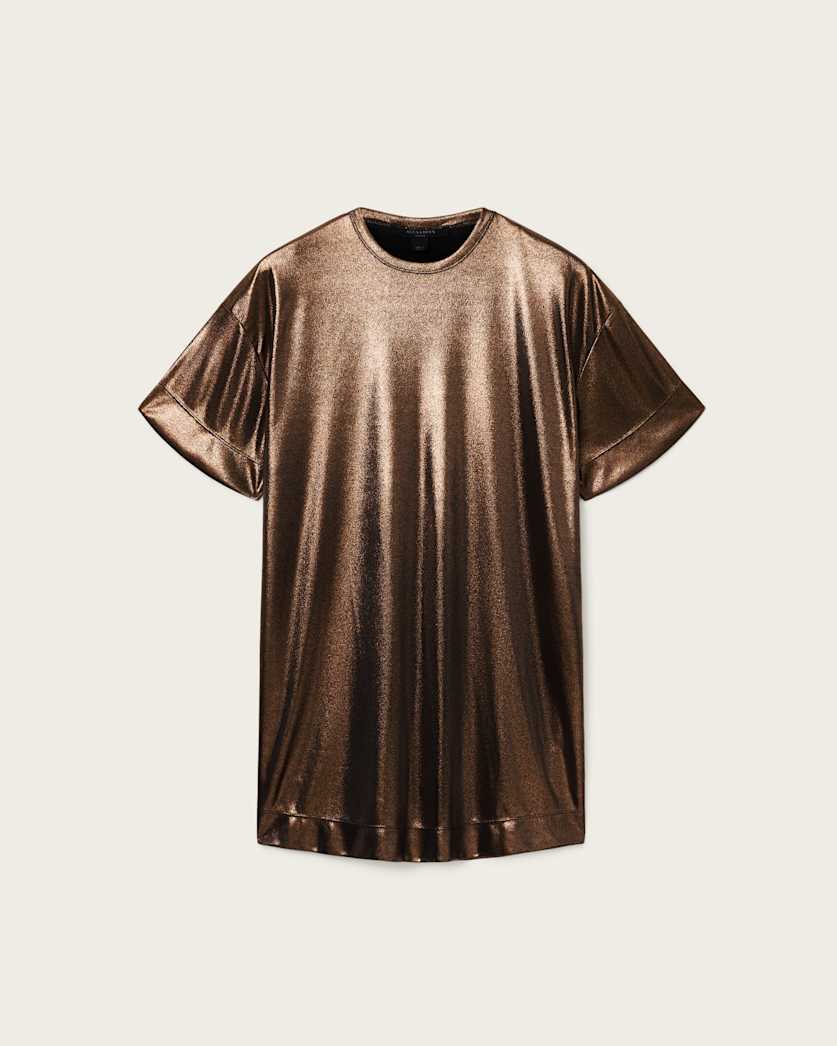AllSaints Sparkle Mini T Shirt Dress Women's Bronze Gold Women's