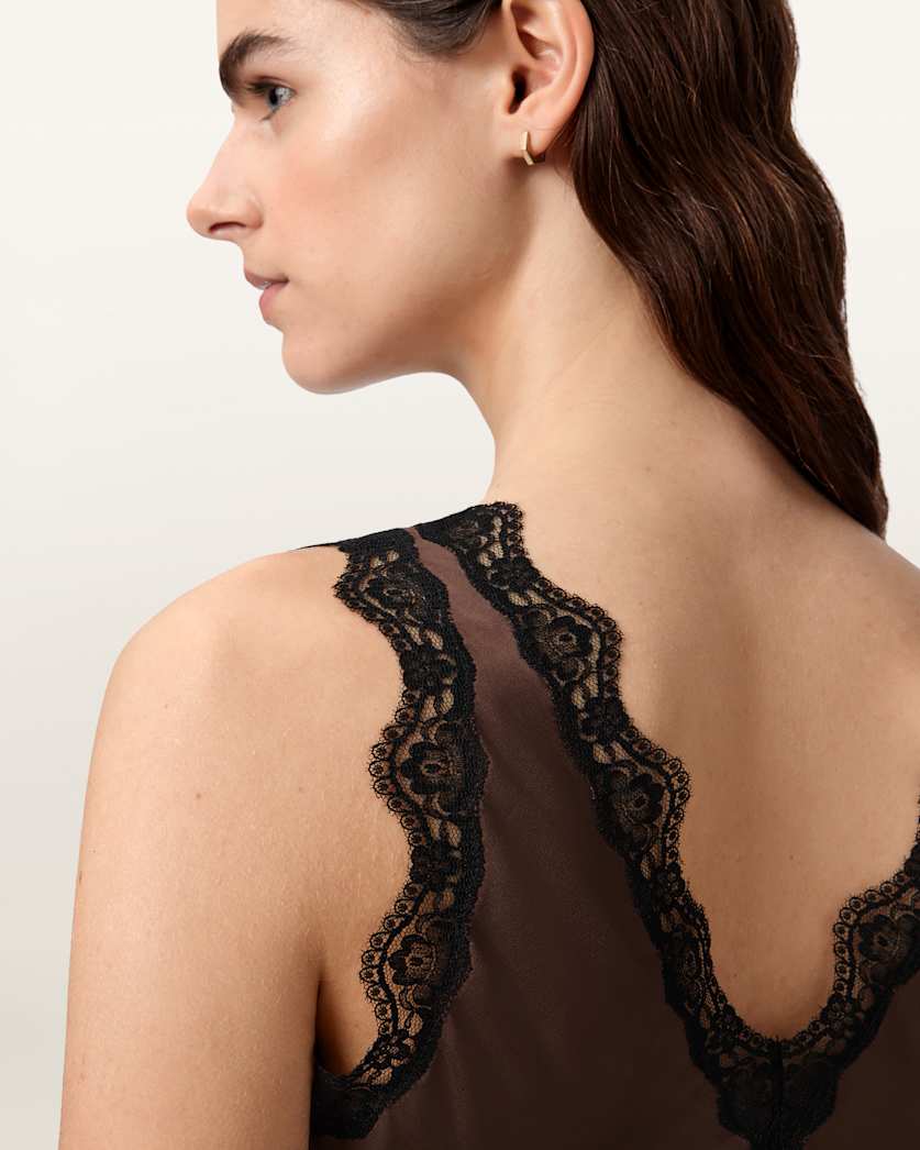 AllSaints Ilka Lace Trim Cami Top Women's Black Women's