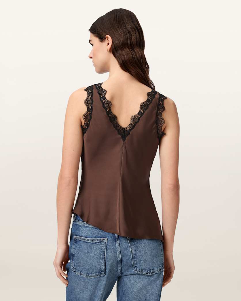AllSaints Ilka Lace Trim Cami Top Women's Black Women's