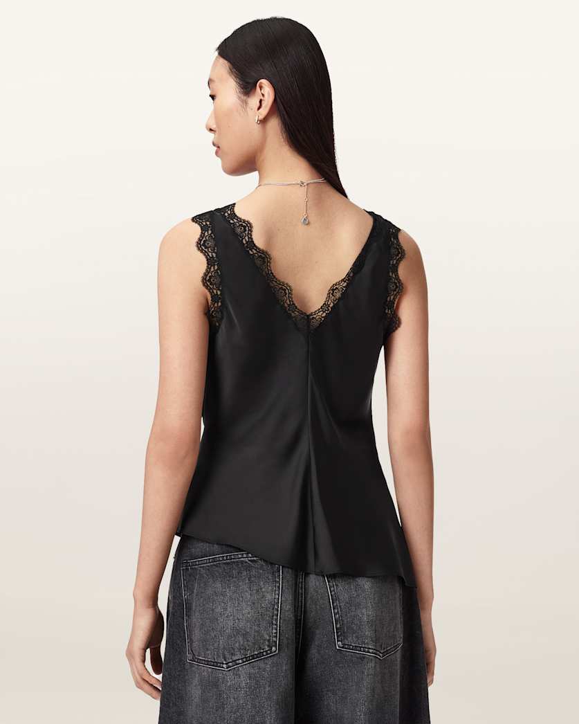 AllSaints Ilka Lace Trim Cami Top Women's Black Women's