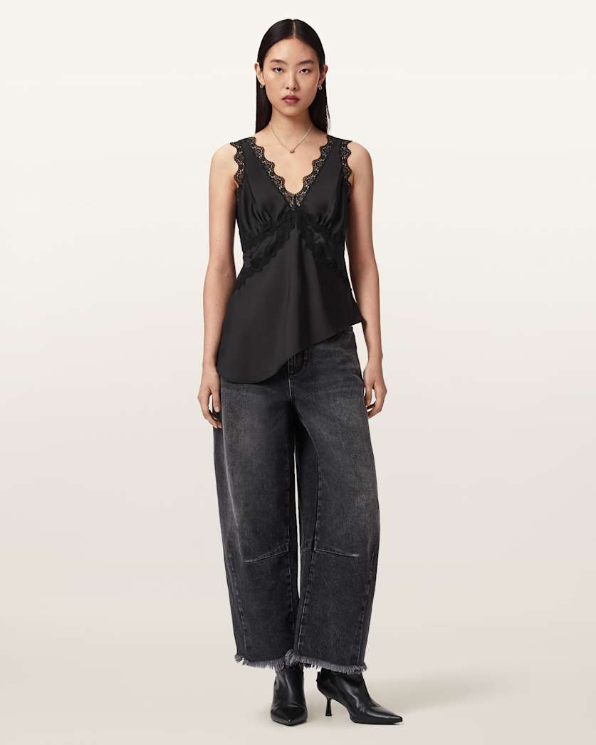 AllSaints Ilka Lace Trim Cami Top Women's Black Women's