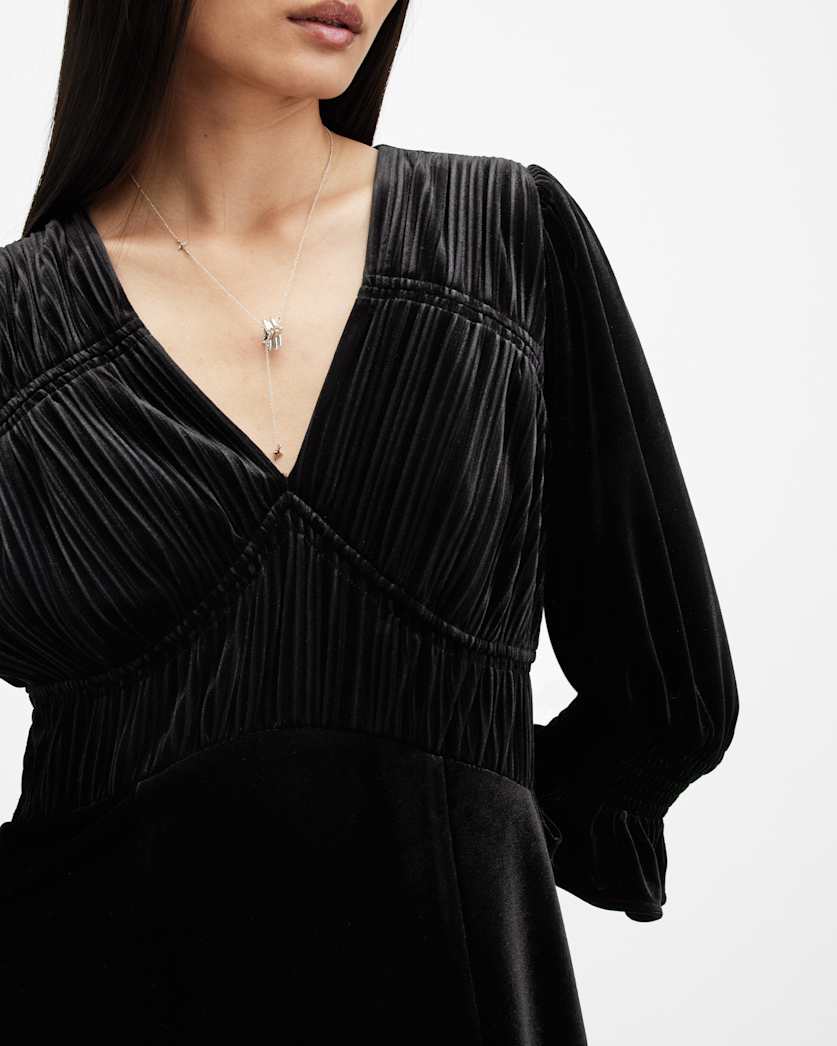 AllSaints Ani V Neck Velvet Midi Dress Women's Black Women's
