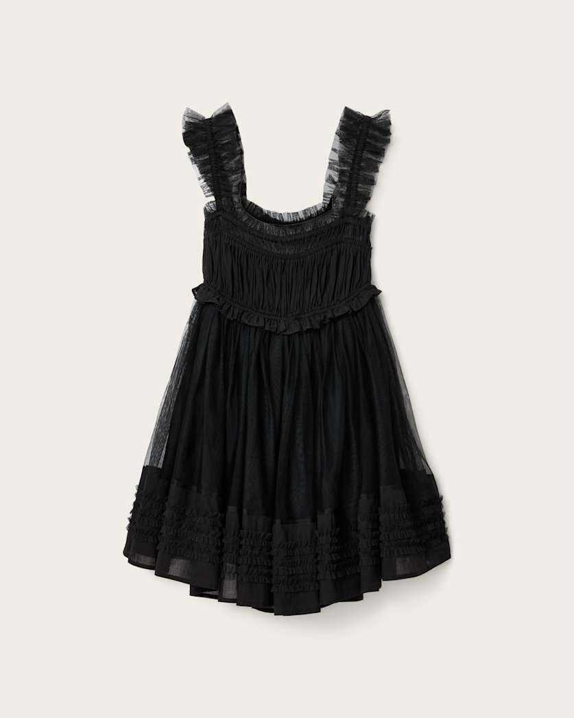 AllSaints Angela Gathered Frill Mini Dress Women's Black Women's