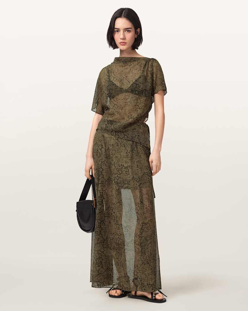 AllSaints Sali Cropped Mesh Top Women's Sirius Gold Black Women's
