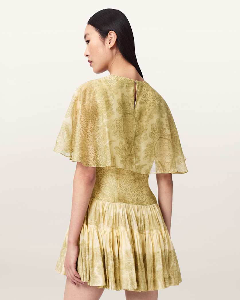 AllSaints Yanna Slim Fit Tiered Mini Dress Women's Joanne Gold Green Women's