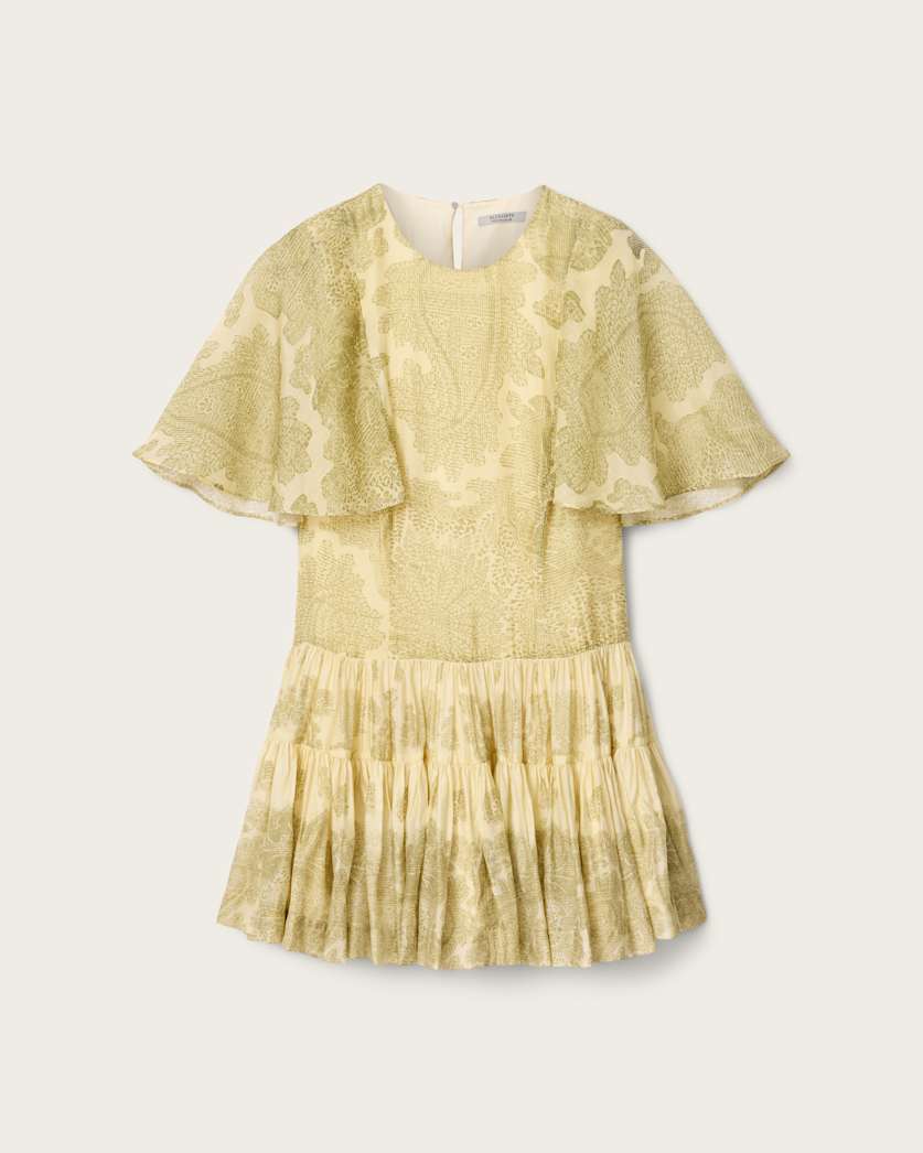 AllSaints Yanna Slim Fit Tiered Mini Dress Women's Joanne Gold Green Women's