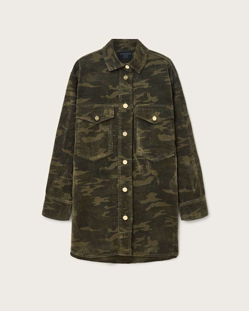 AllSaints Faye Flocked Oversized Dress Women's Camo Green Women's
