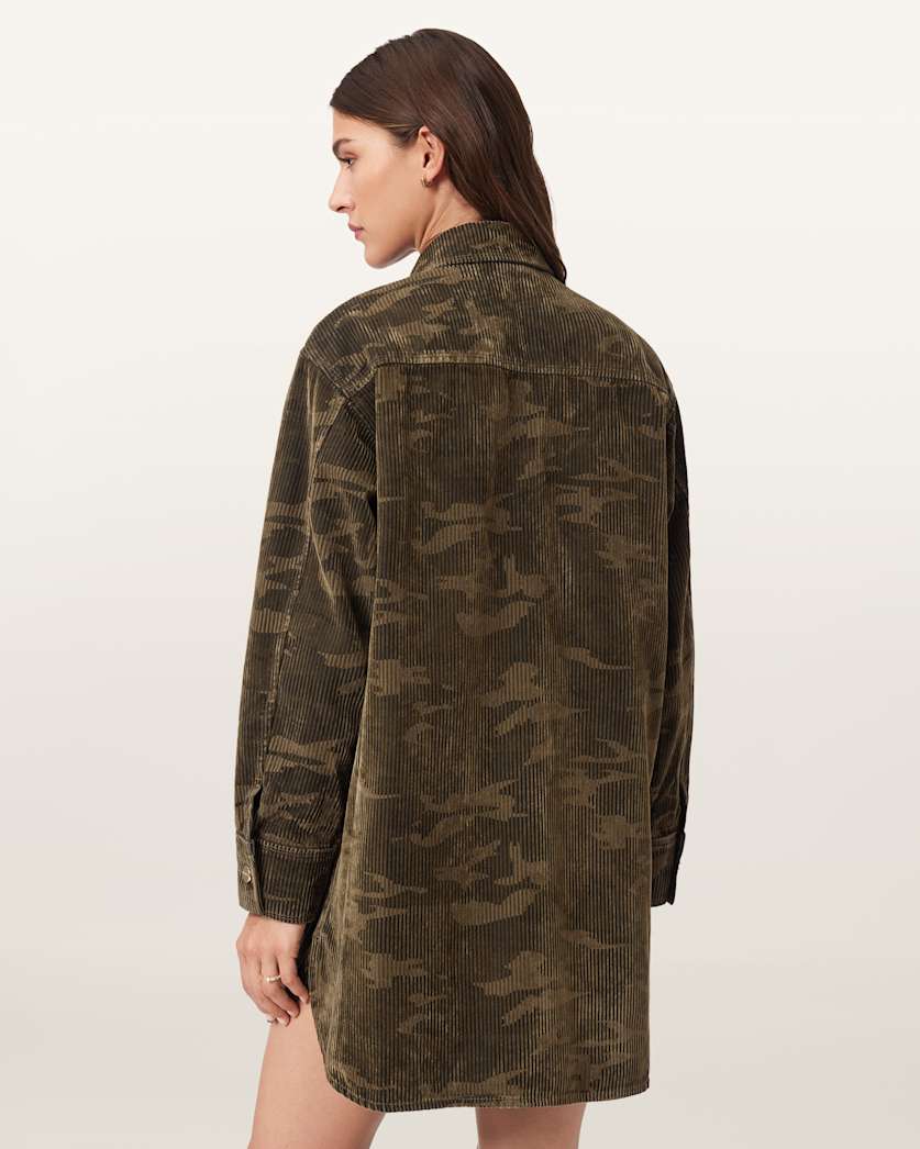 AllSaints Faye Flocked Oversized Dress Women's Camo Green Women's