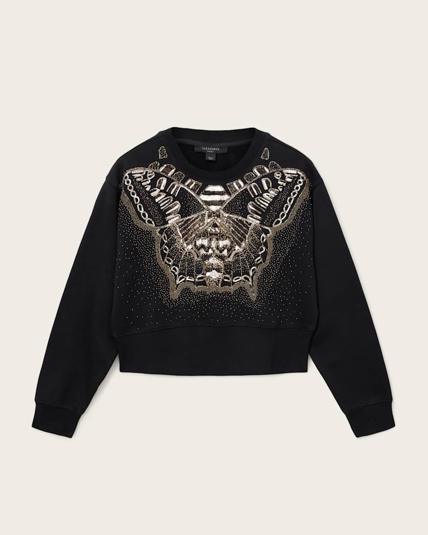 AllSaints Glide Separo Embellished Sweatshirt Women's Black/Gold Women's