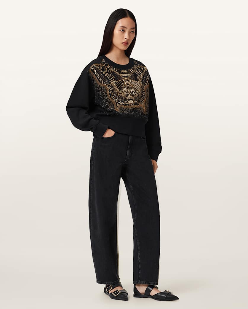 AllSaints Glide Separo Embellished Sweatshirt Women's Black/Gold Women's