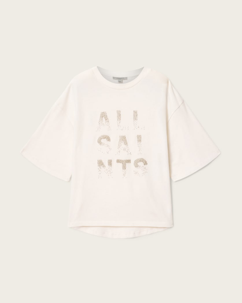 AllSaints Stacks Amelie Oversized Embellished T Shirt Women's Optic White Women's