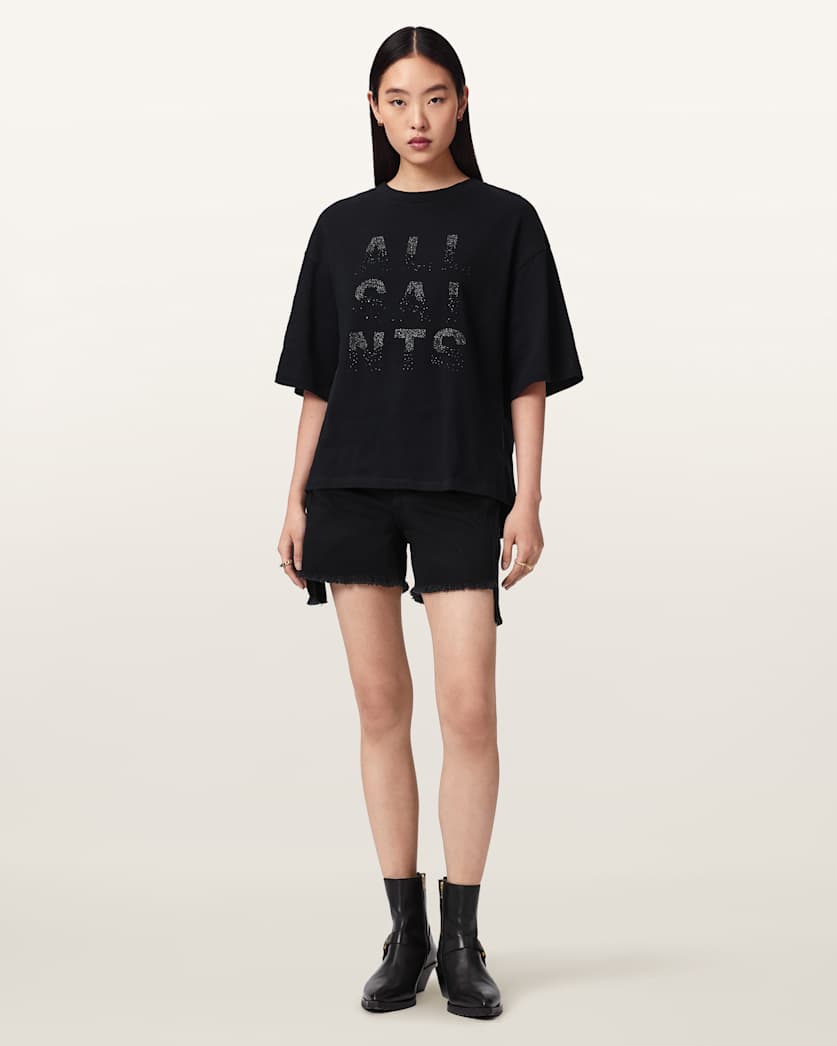 AllSaints Stacks Amelie Oversized Embellished T Shirt Women's Optic White Women's