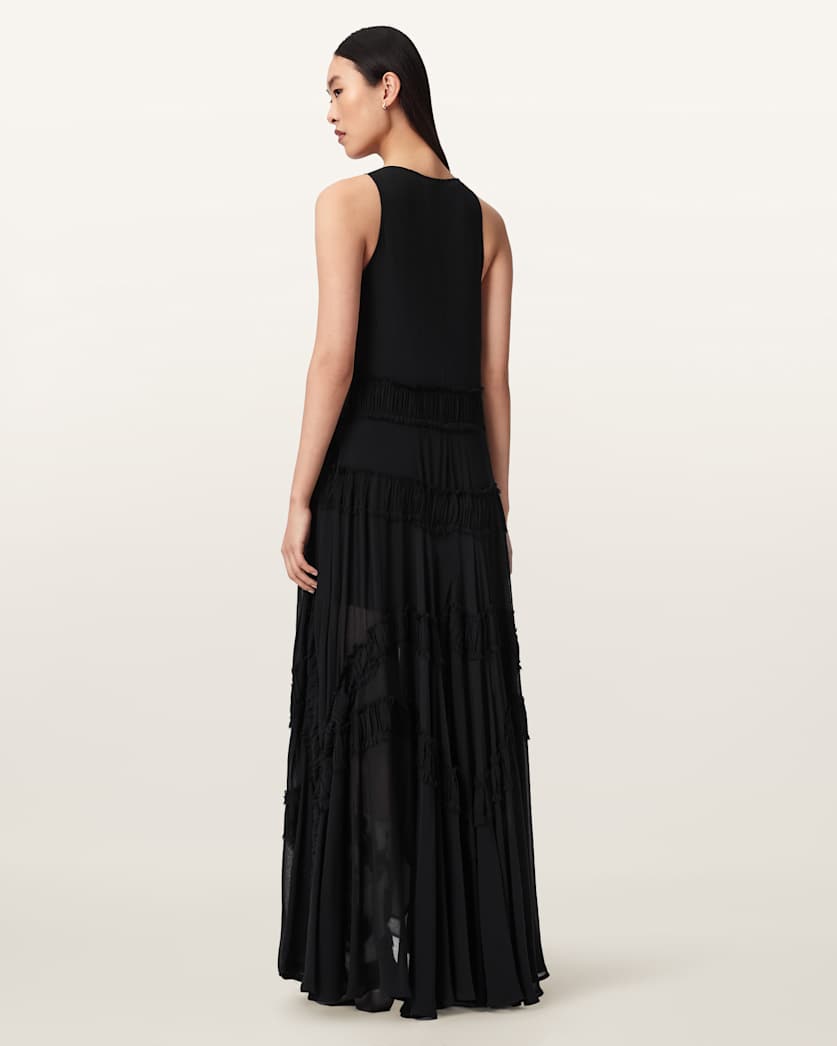 AllSaints Dorina Sleeveless Ruched Maxi Dress Women's Black Women's
