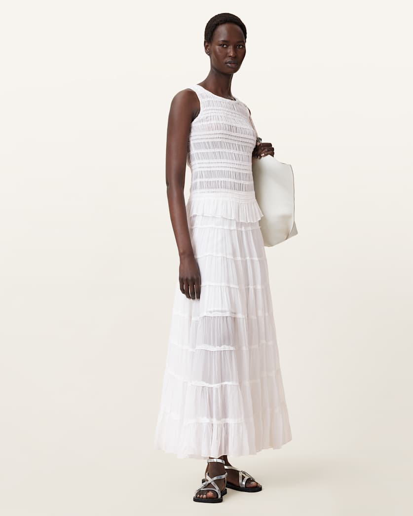 AllSaints Marion Shirred Sleeveless Top Women's Oyster White Women's