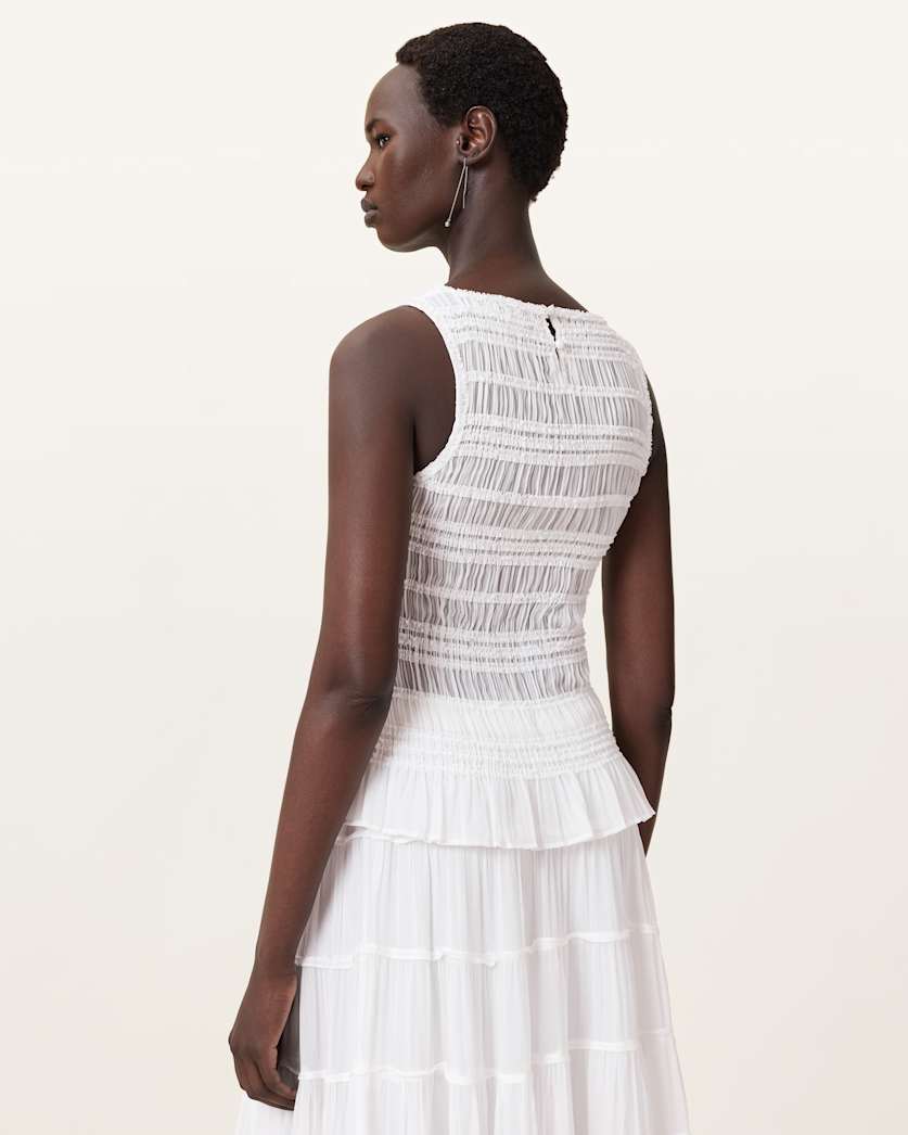 AllSaints Marion Shirred Sleeveless Top Women's Oyster White Women's