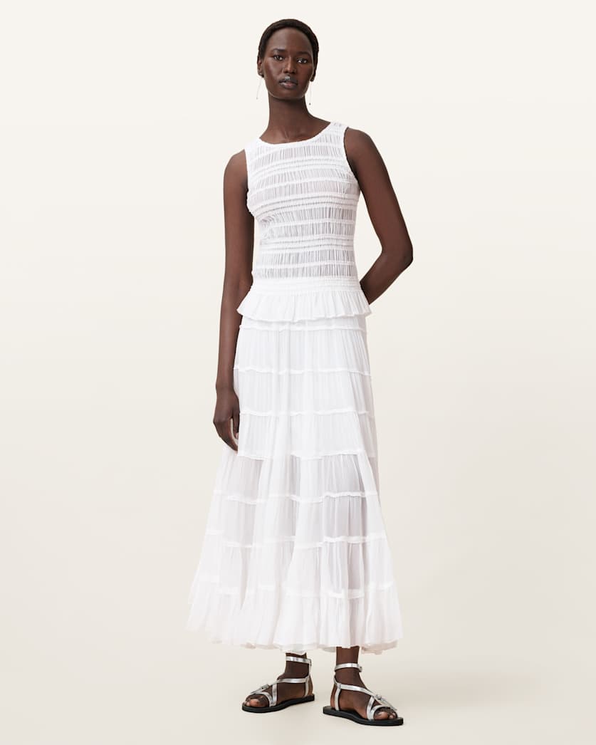 AllSaints Marion Shirred Sleeveless Top Women's Oyster White Women's