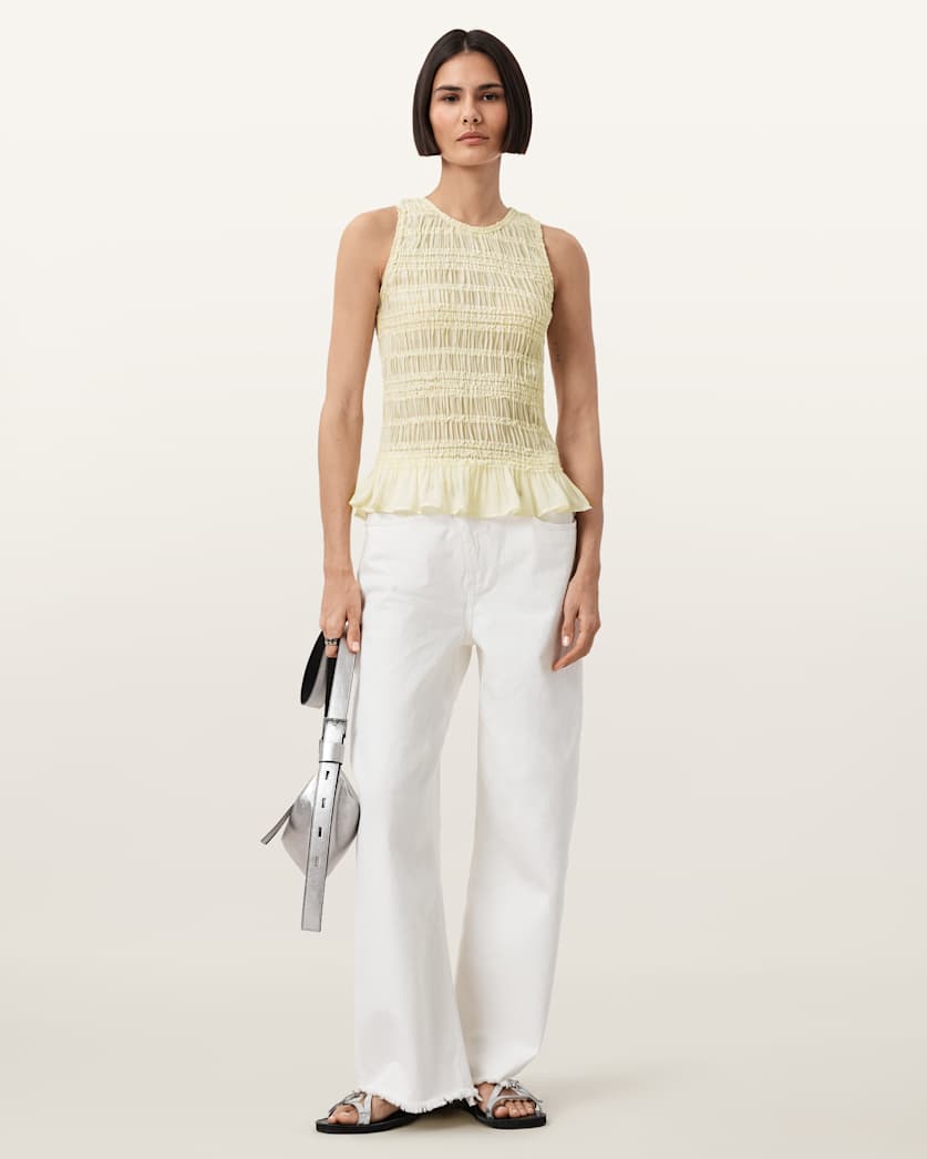 AllSaints Marion Shirred Sleeveless Top Women's Oyster White Women's