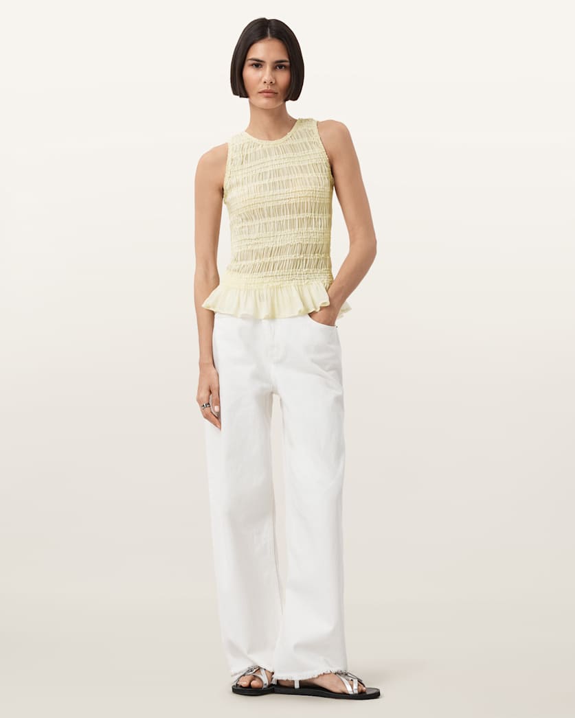 AllSaints Marion Shirred Sleeveless Top Women's Oyster White Women's