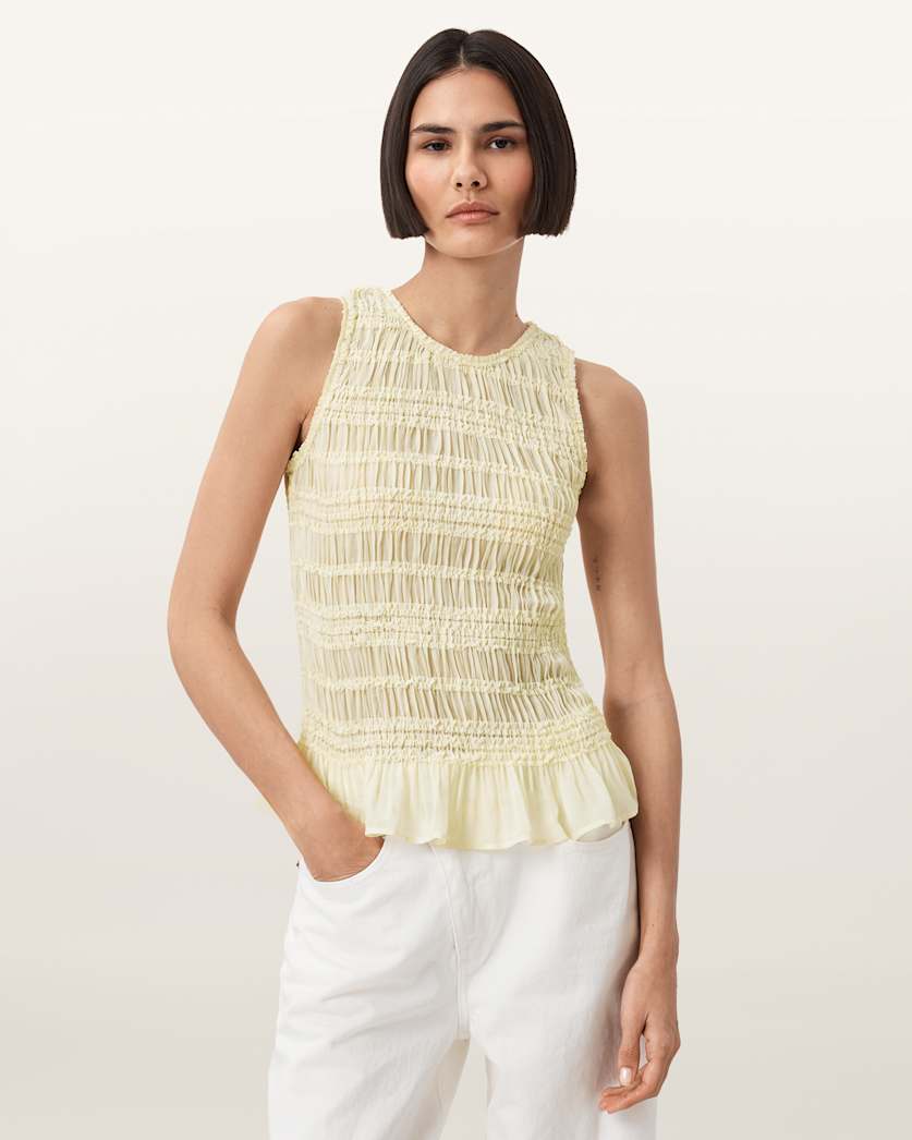 AllSaints Marion Shirred Sleeveless Top Women's Oyster White Women's