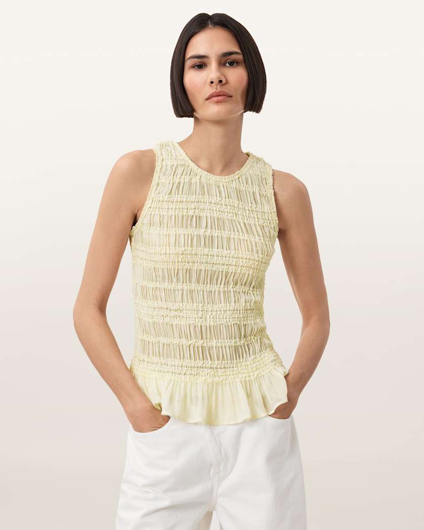 AllSaints Marion Shirred Sleeveless Top Women's Oyster White Women's