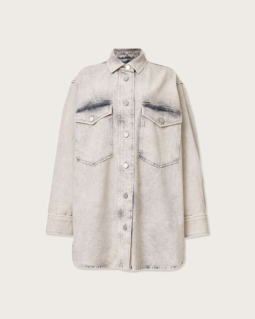 AllSaints Faye Sparkle Denim Mini Dress Women's Snow Grey Women's