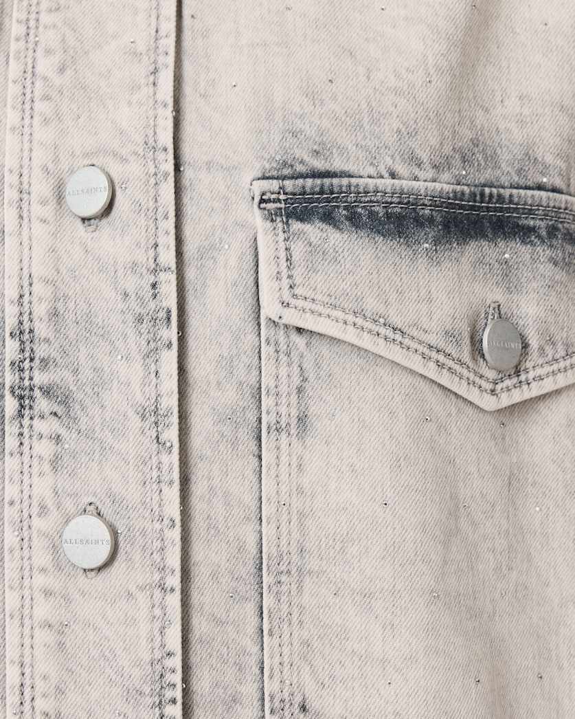 AllSaints Faye Sparkle Denim Mini Dress Women's Snow Grey Women's