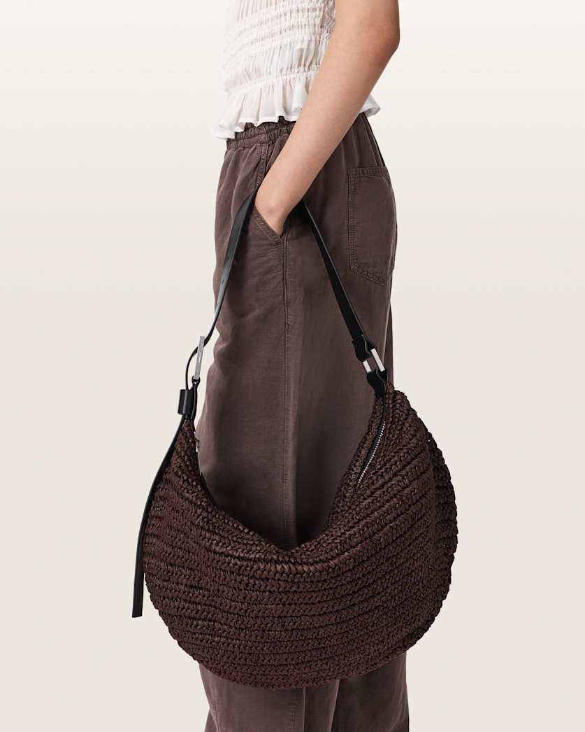 AllSaints Luna Woven Shoulder Bag Women's Cognac Brown Women's