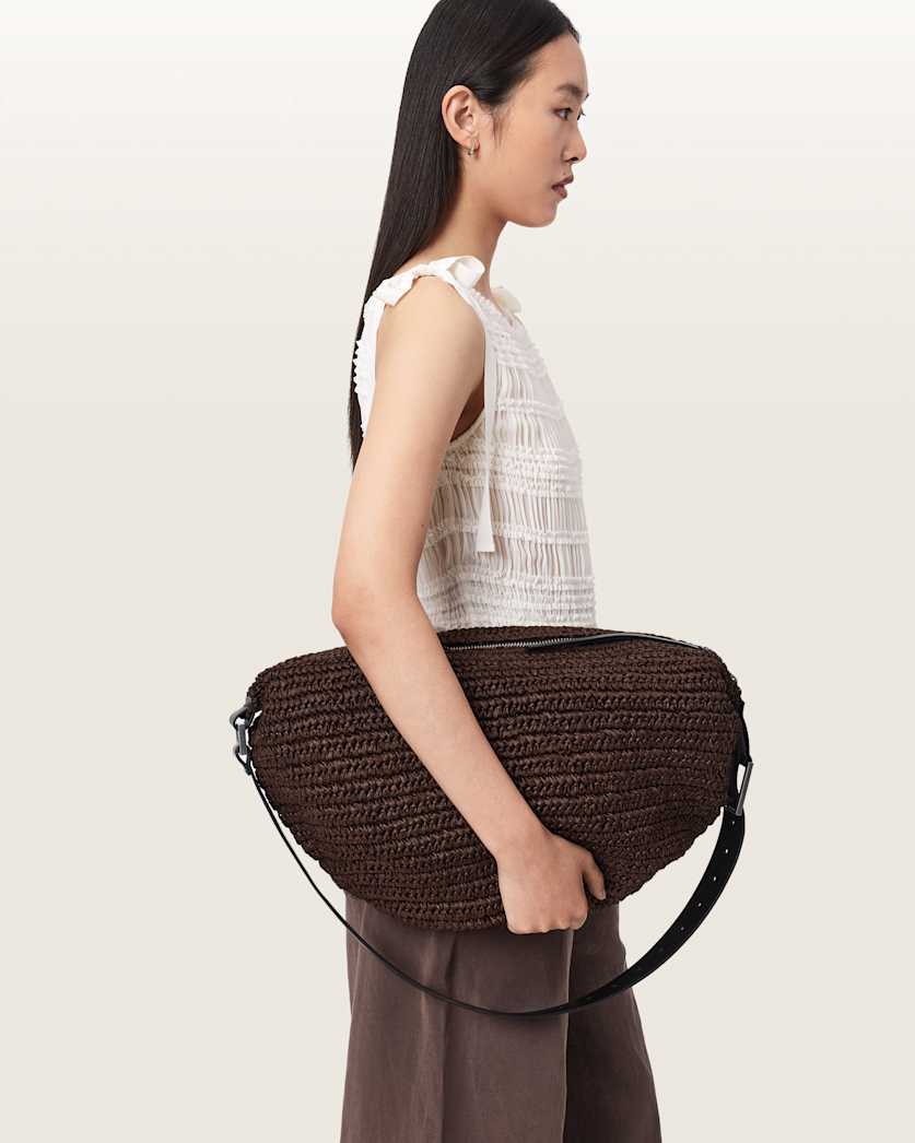AllSaints Luna Woven Shoulder Bag Women's Cognac Brown Women's