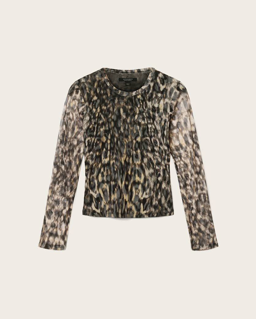 AllSaints Ellie Mesh Long Sleeve T Shirt Women's Leppo Brown Women's