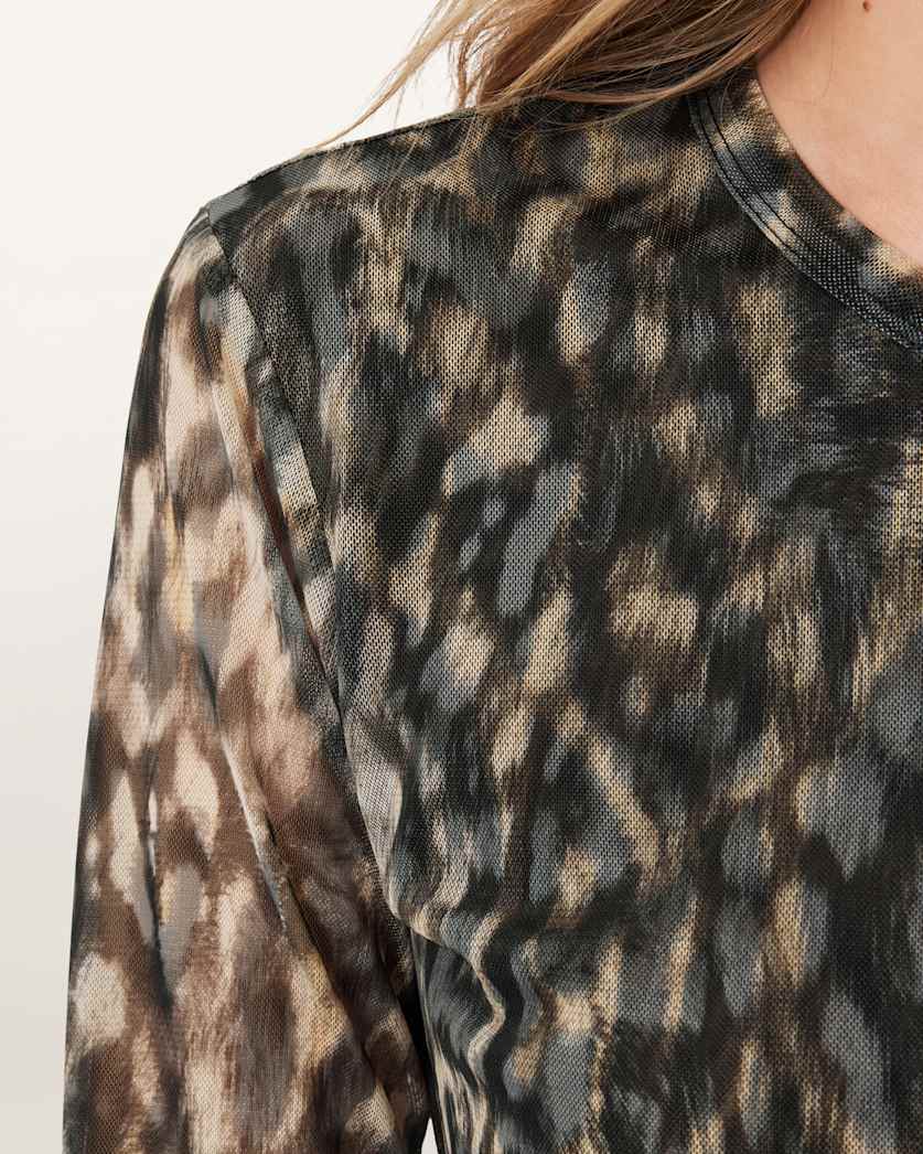 AllSaints Ellie Mesh Long Sleeve T Shirt Women's Leppo Brown Women's