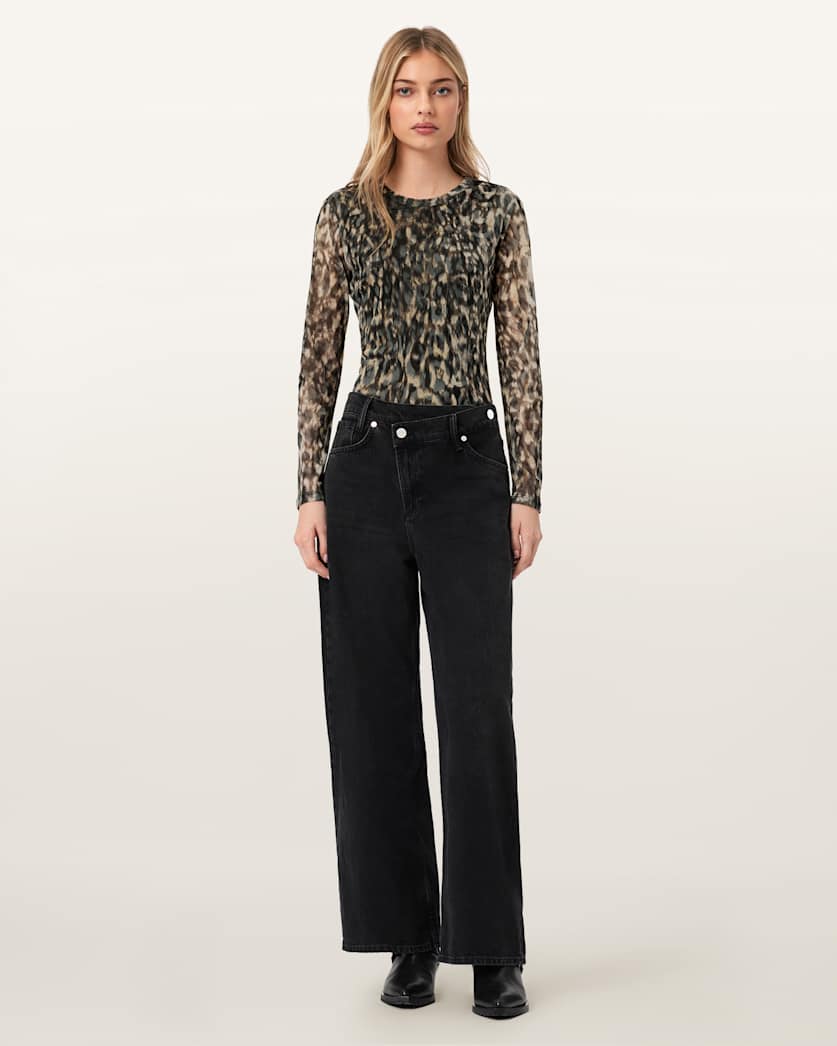AllSaints Ellie Mesh Long Sleeve T Shirt Women's Leppo Brown Women's