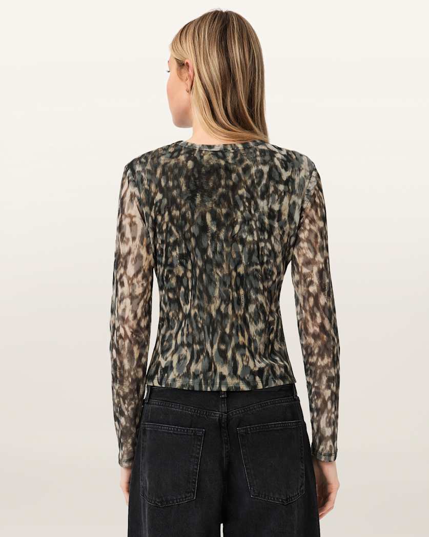 AllSaints Ellie Mesh Long Sleeve T Shirt Women's Leppo Brown Women's