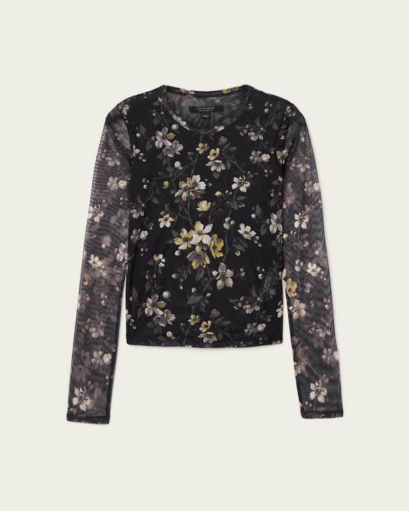 AllSaints Ellie Mesh Long Sleeve T Shirt Women's Leppo Brown Women's