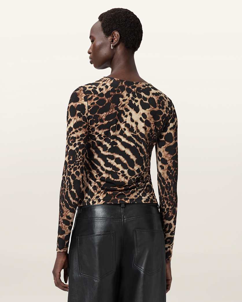 AllSaints Katlyn Bodycon Fit Top Women's Pardus Honey Brown Women's