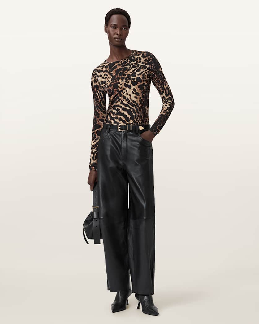 AllSaints Katlyn Bodycon Fit Top Women's Pardus Honey Brown Women's