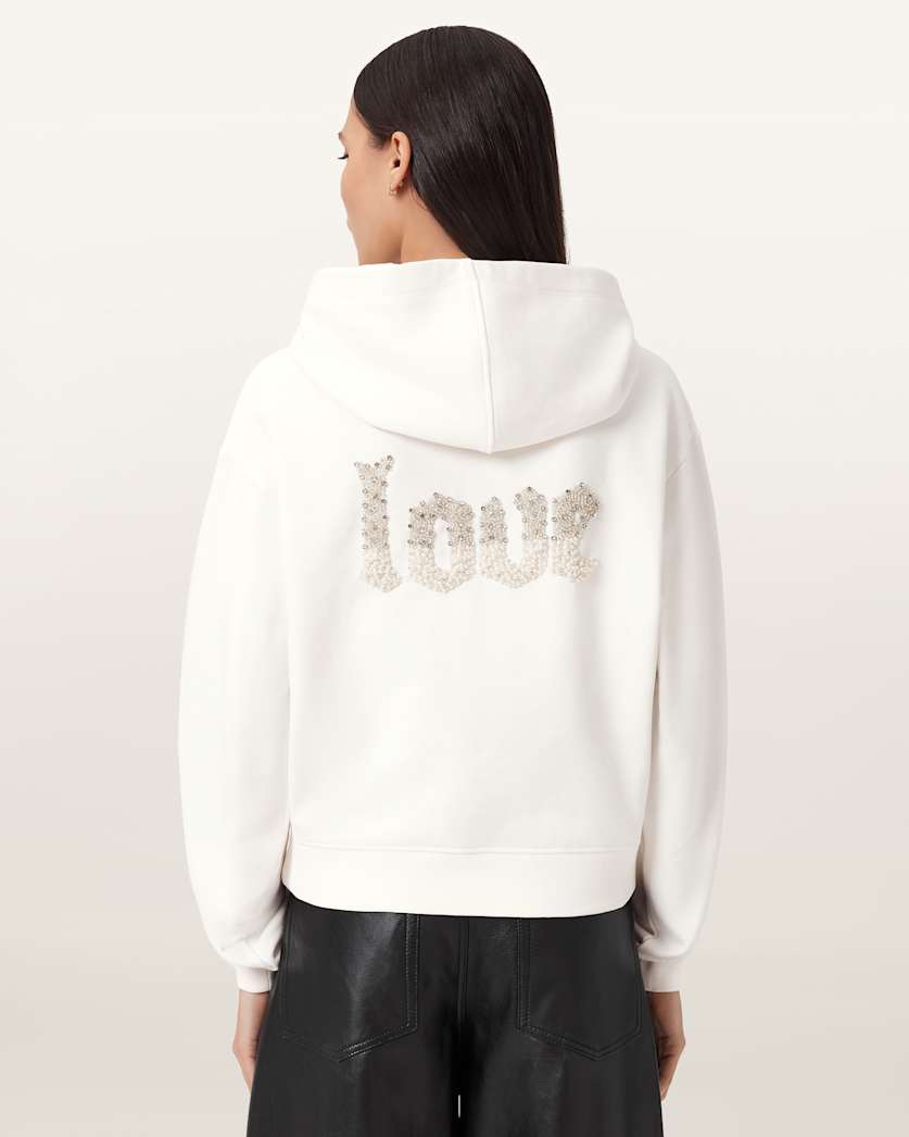 AllSaints Peace Pippa Embellished Hoodie Women's Optic White Women's