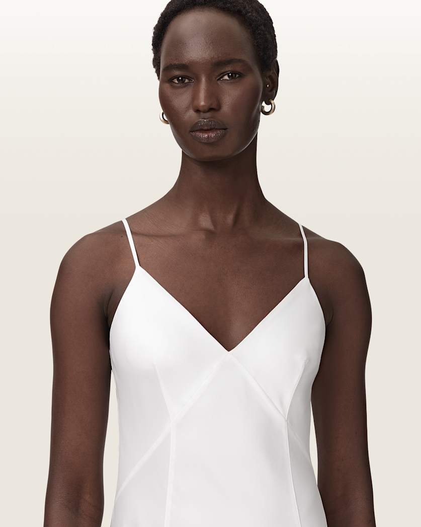 AllSaints Ava Sleeveless Satin Midi Dress Women's Chalk White Women's
