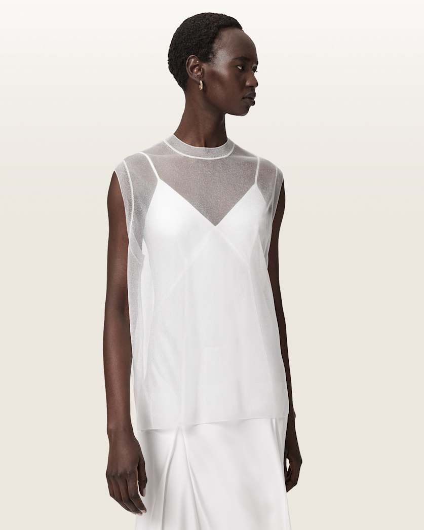 AllSaints Ava Sleeveless Satin Midi Dress Women's Chalk White Women's